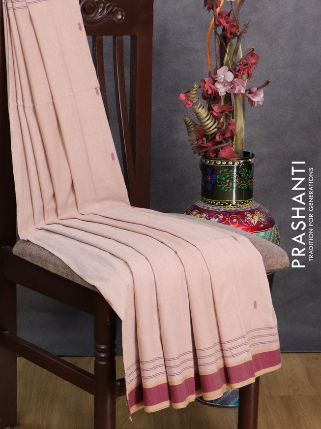 Bengal soft cotton saree peach shade and purple with thread woven buttas and simple border - {{ collection.title }} by Prashanti Sarees