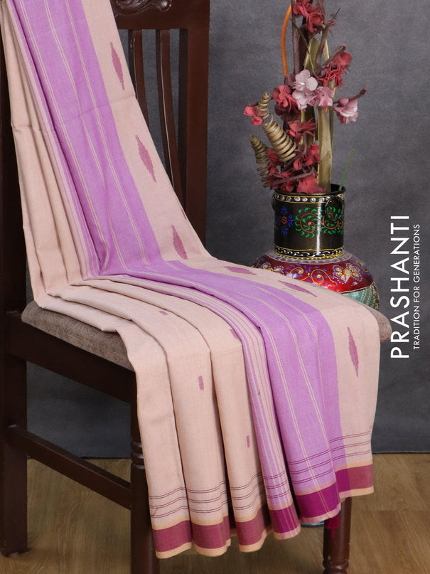 Bengal soft cotton saree peach shade and purple with thread woven buttas and simple border - {{ collection.title }} by Prashanti Sarees