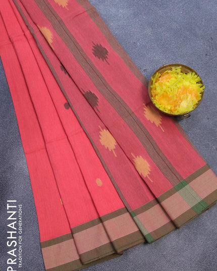 Bengal soft cotton saree pink shade and green shade with thread woven buttas and simple border - {{ collection.title }} by Prashanti Sarees