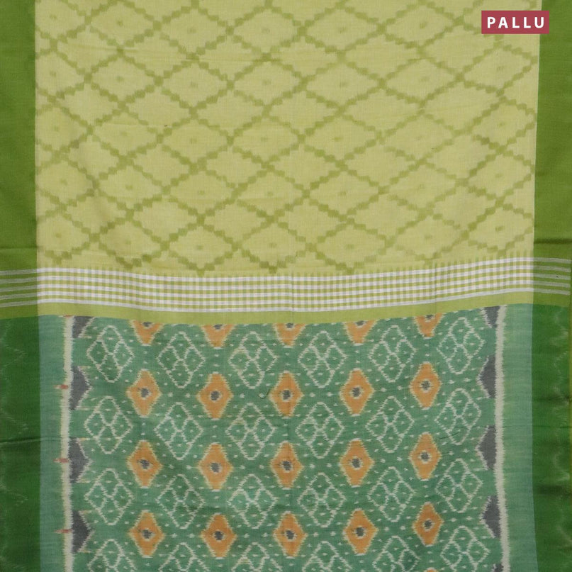 Bengal soft cotton saree pista green and green with allover ikat weaves and contrast border - {{ collection.title }} by Prashanti Sarees