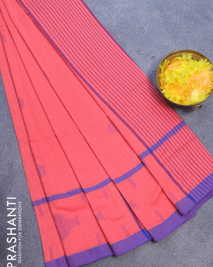 Bengal soft cotton saree red shade and blue with thread woven buttas and simple border - {{ collection.title }} by Prashanti Sarees