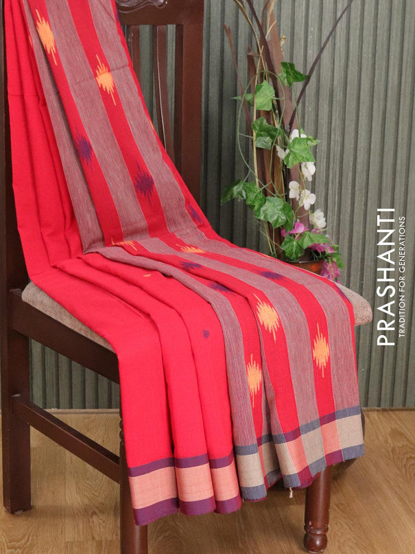 Bengal soft cotton saree red with thread woven buttas and contrast border - {{ collection.title }} by Prashanti Sarees