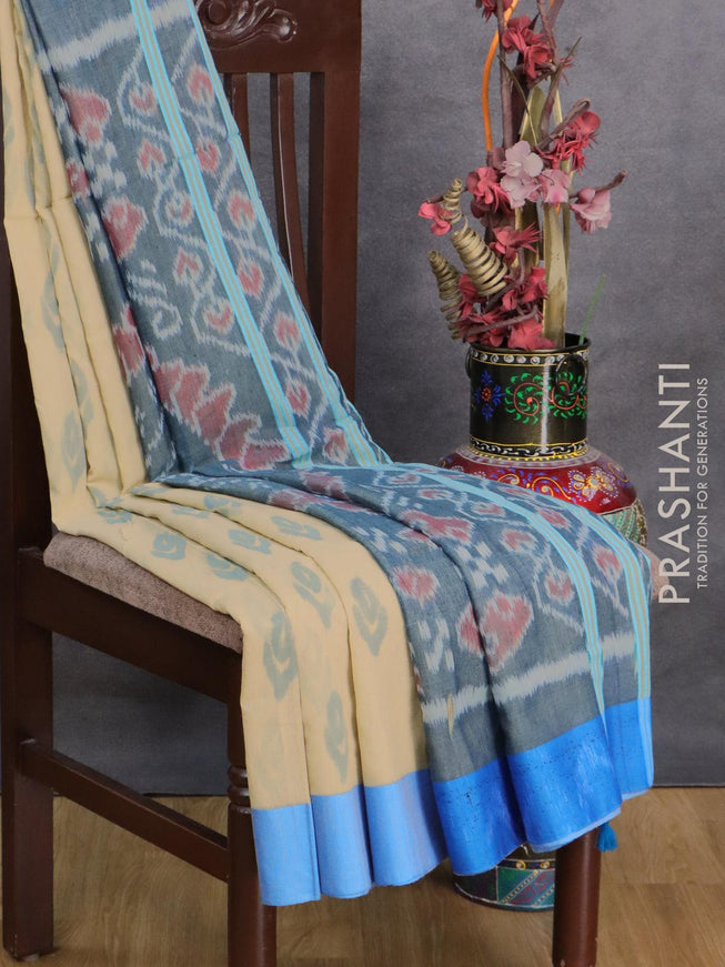 Bengal soft cotton saree sandal and light blue with butta prints and contrast border - {{ collection.title }} by Prashanti Sarees