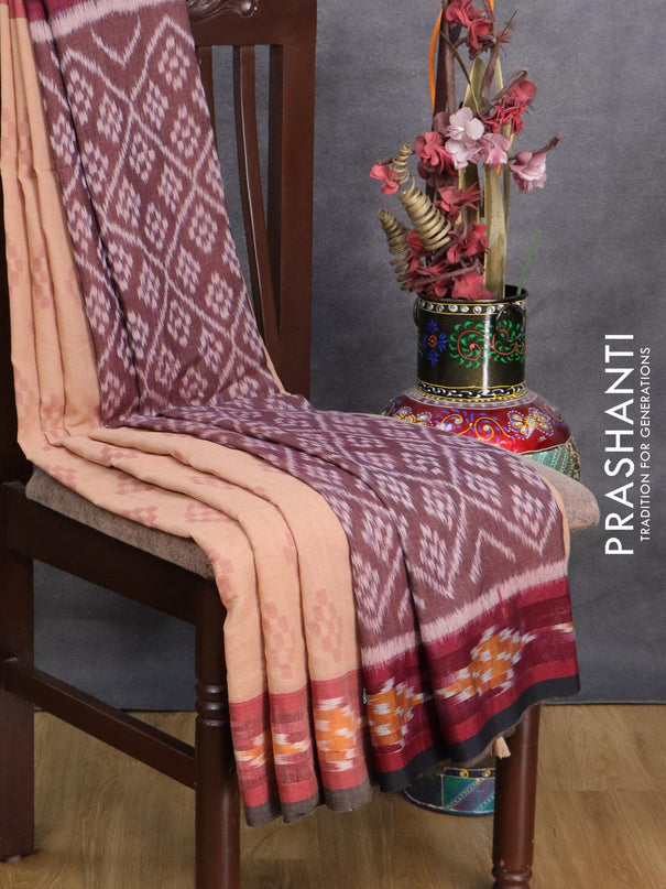 Bengal soft cotton saree sandal with butta prints and ikat woven border - {{ collection.title }} by Prashanti Sarees