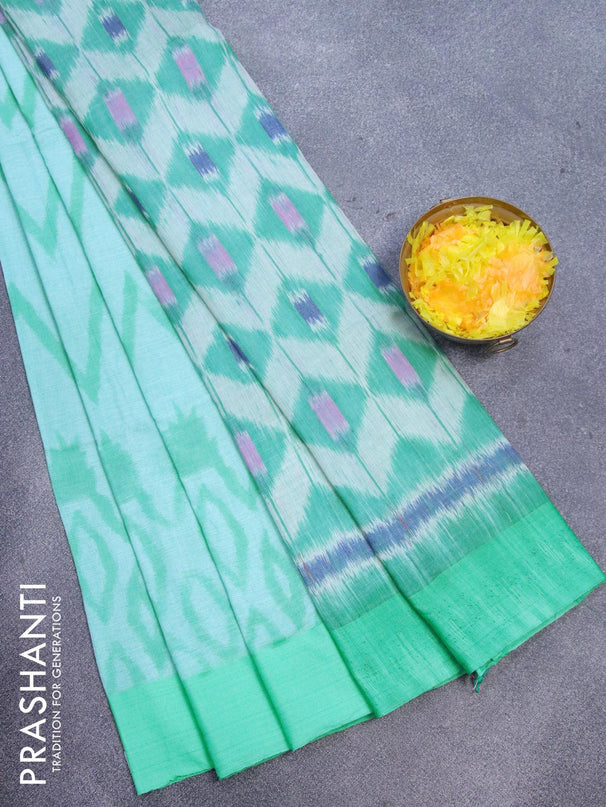 Bengal soft cotton saree teal blue and teal green with allover thread weaves and simple border - {{ collection.title }} by Prashanti Sarees