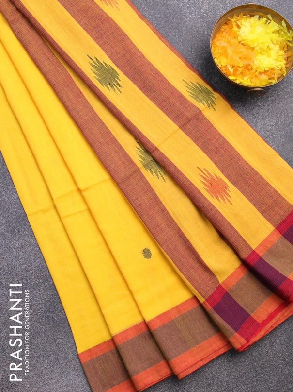 Bengal soft cotton saree yellow with thread woven buttas and contrast border - {{ collection.title }} by Prashanti Sarees