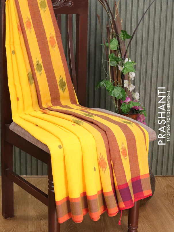 Bengal soft cotton saree yellow with thread woven buttas and contrast border - {{ collection.title }} by Prashanti Sarees