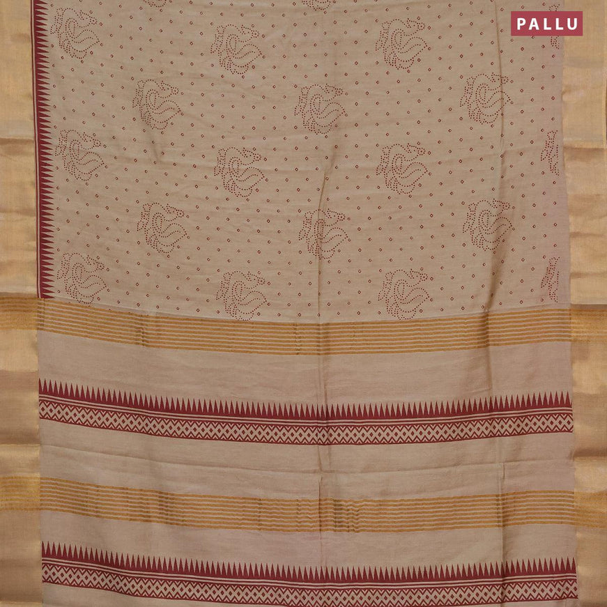Bhagalpuri saree beige with allover bandhani prints and zari woven border - {{ collection.title }} by Prashanti Sarees