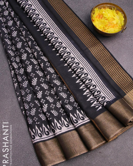 Bhagalpuri saree black with allover prints and zari woven border - {{ collection.title }} by Prashanti Sarees