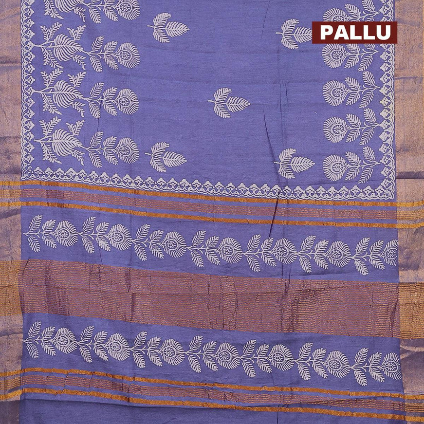 Bhagalpuri saree blue shade with leaf butta prints and zari woven border - {{ collection.title }} by Prashanti Sarees