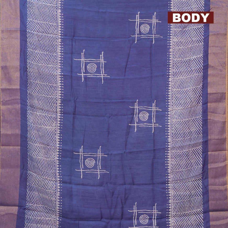 Bhagalpuri saree blue with geometric butta prints and zari woven border - {{ collection.title }} by Prashanti Sarees