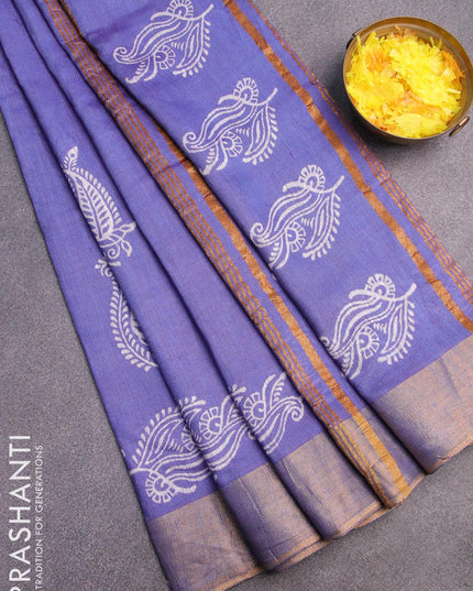 Bhagalpuri saree blue with paisley butta prints and silver zari woven border - {{ collection.title }} by Prashanti Sarees