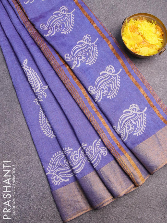Bhagalpuri saree blue with paisley butta prints and silver zari woven border - {{ collection.title }} by Prashanti Sarees