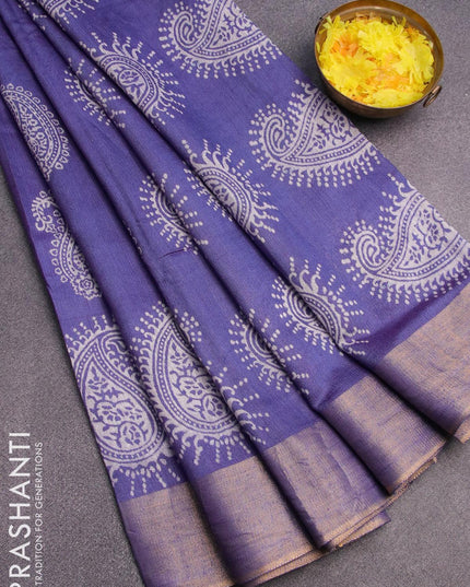 Bhagalpuri saree blue with paisley butta prints and zari woven border - {{ collection.title }} by Prashanti Sarees