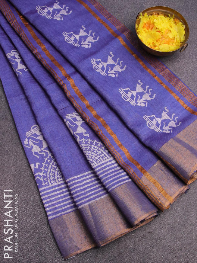 Bhagalpuri saree blue with warli butta prints and zari woven border - {{ collection.title }} by Prashanti Sarees