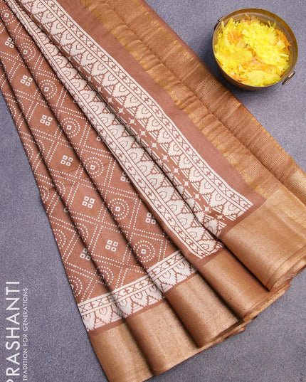 Bhagalpuri saree brown with allover geometric prints and zari woven border - {{ collection.title }} by Prashanti Sarees