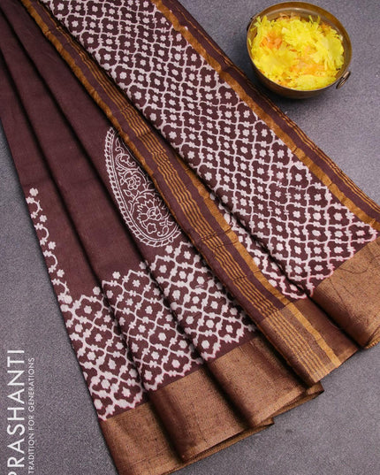 Bhagalpuri saree brown with paisley butta prints and zari woven border - {{ collection.title }} by Prashanti Sarees