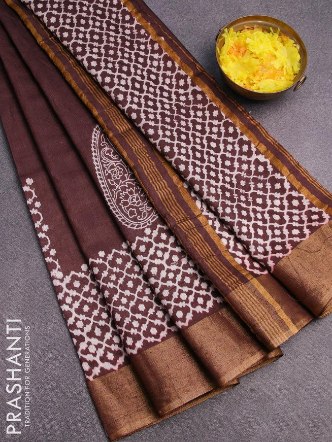 Bhagalpuri saree brown with paisley butta prints and zari woven border - {{ collection.title }} by Prashanti Sarees