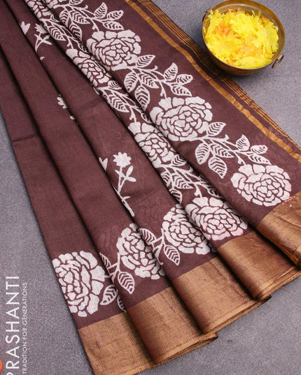 Bhagalpuri saree coffee brown with floral butta prints and zari woven border - {{ collection.title }} by Prashanti Sarees