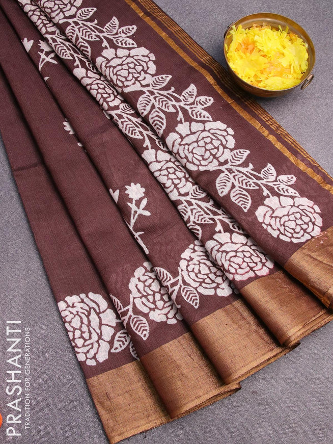Bhagalpuri saree coffee brown with floral butta prints and zari woven border - {{ collection.title }} by Prashanti Sarees