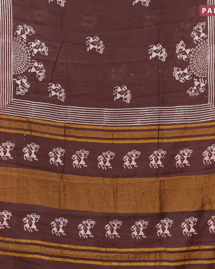 Bhagalpuri saree coffee brown with warli butta prints and zari woven border - {{ collection.title }} by Prashanti Sarees