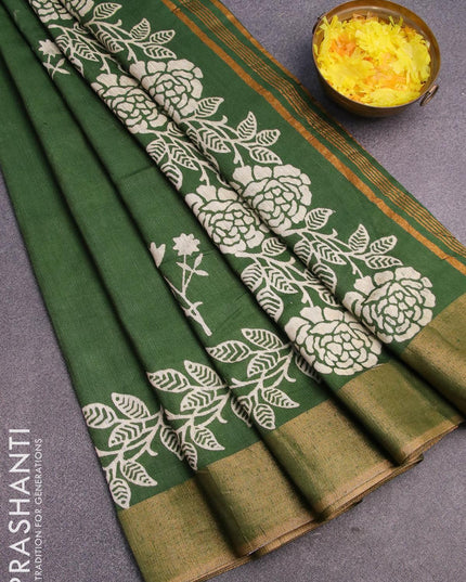 Bhagalpuri saree dark green with floral butta prints and zari woven border - {{ collection.title }} by Prashanti Sarees