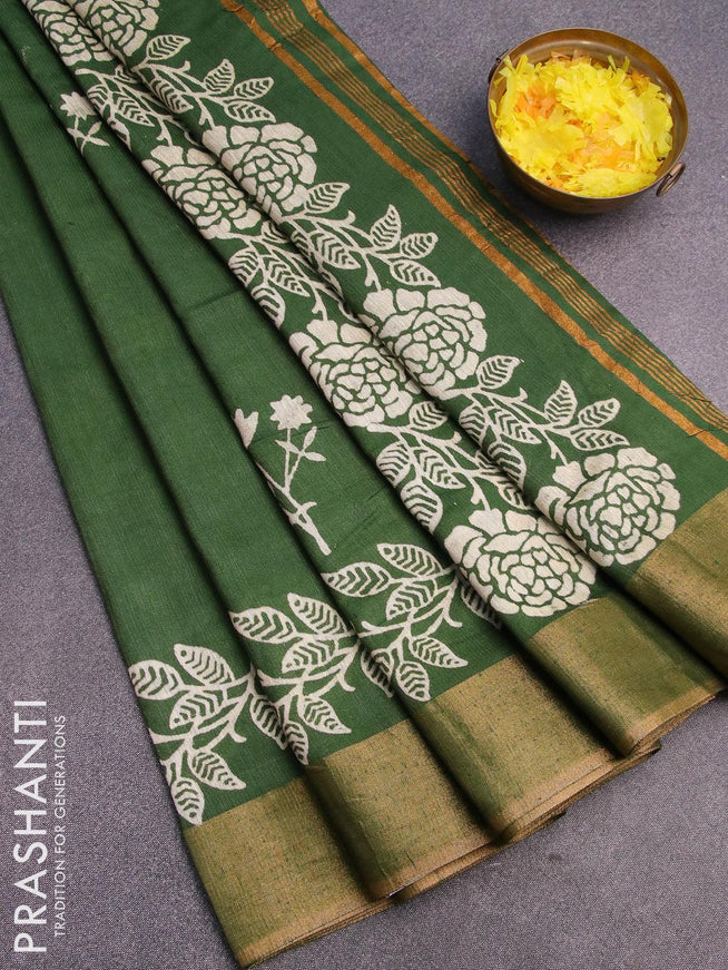 Bhagalpuri saree dark green with floral butta prints and zari woven border - {{ collection.title }} by Prashanti Sarees