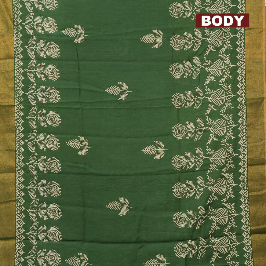 Bhagalpuri saree dark green with leaf butta prints and zari woven border - {{ collection.title }} by Prashanti Sarees