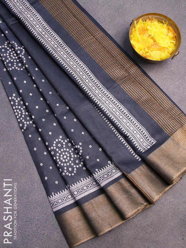 Bhagalpuri saree dark grey with allover bandhani prints and zari woven border - {{ collection.title }} by Prashanti Sarees