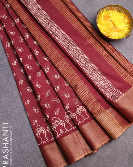 Bhagalpuri saree deep maroon with allover butta prints and zari woven border - {{ collection.title }} by Prashanti Sarees