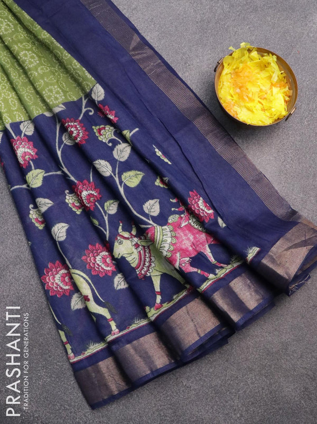 Bhagalpuri saree green and blue with allover bandhani prints and long pichwai printed zari woven border - {{ collection.title }} by Prashanti Sarees