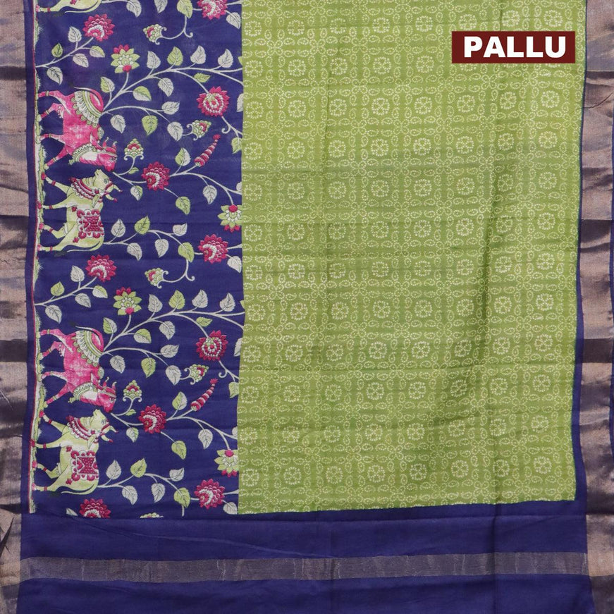 Bhagalpuri saree green and blue with allover bandhani prints and long pichwai printed zari woven border - {{ collection.title }} by Prashanti Sarees
