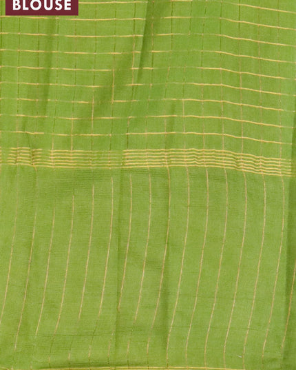 Bhagalpuri saree green and maroon with allover zari woven stripes pattern and pichwai printed border - {{ collection.title }} by Prashanti Sarees