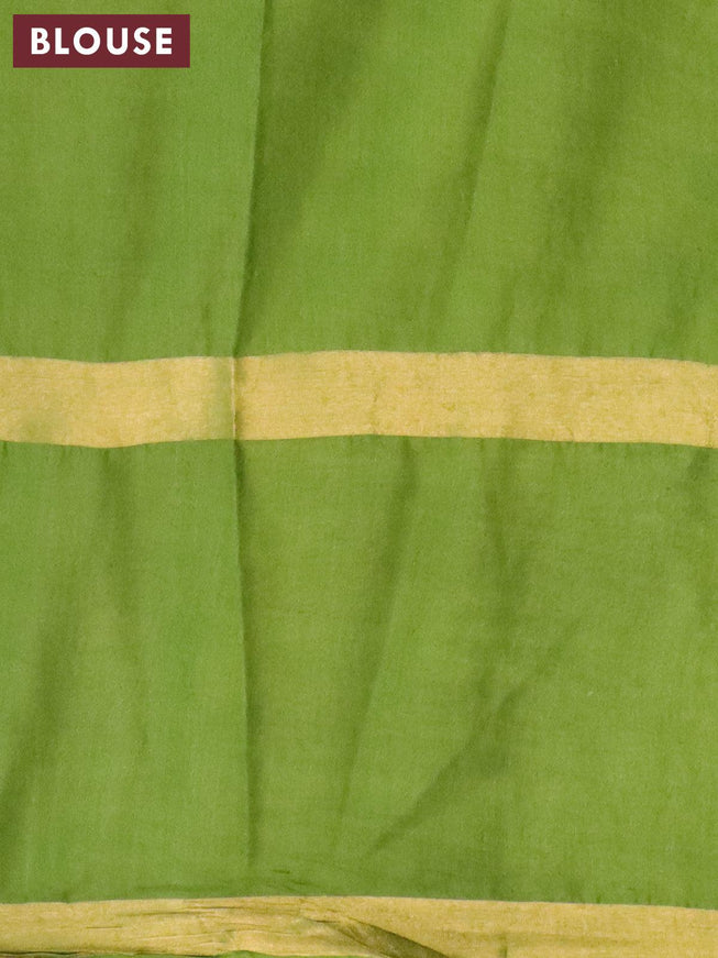 Bhagalpuri saree green and rust shade with allover zari checked pattern and long kalamkari printed zari border - {{ collection.title }} by Prashanti Sarees