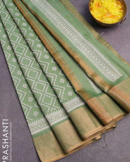 Bhagalpuri saree green shade with allover bandhani prints and zari woven border - {{ collection.title }} by Prashanti Sarees