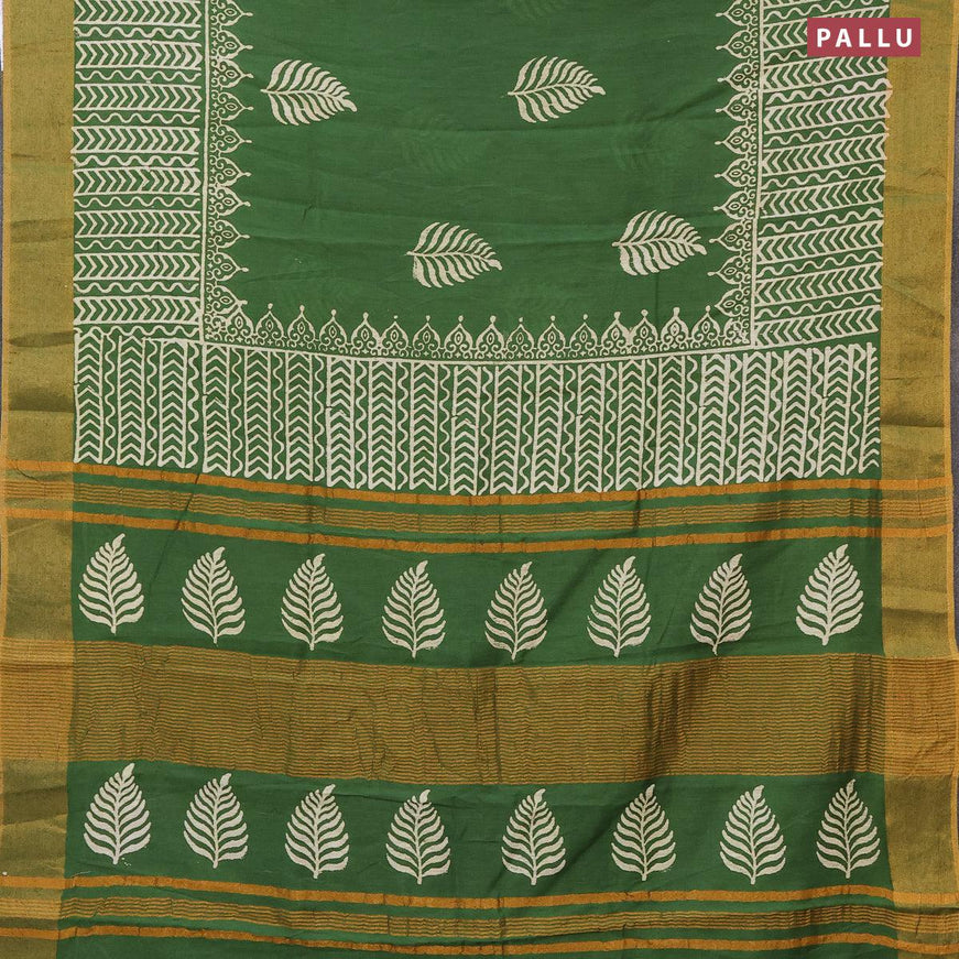 Bhagalpuri saree green with leaf butta prints and zari woven border - {{ collection.title }} by Prashanti Sarees