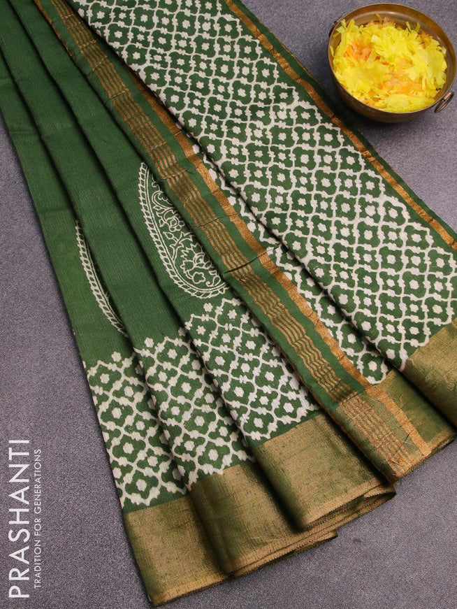 Bhagalpuri saree green with paisley butta prints and zari woven border - {{ collection.title }} by Prashanti Sarees