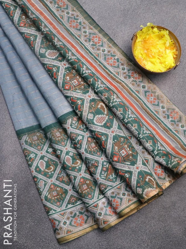 Bhagalpuri saree grey and green with allover prints & zari strips and long patola printed border - {{ collection.title }} by Prashanti Sarees