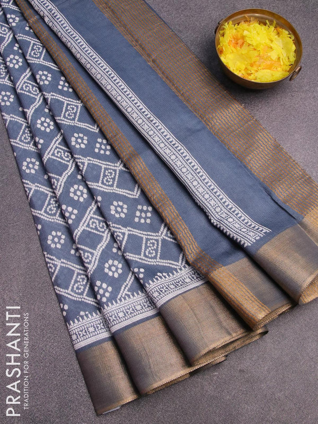 Bhagalpuri saree grey with allover bandhani prints and zari woven border - {{ collection.title }} by Prashanti Sarees