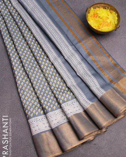 Bhagalpuri saree grey with allover floral butta prints and zari woven border - {{ collection.title }} by Prashanti Sarees