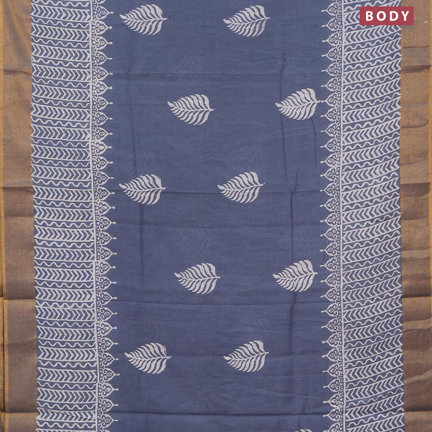 Bhagalpuri saree grey with leaf butta prints and zari woven border - {{ collection.title }} by Prashanti Sarees