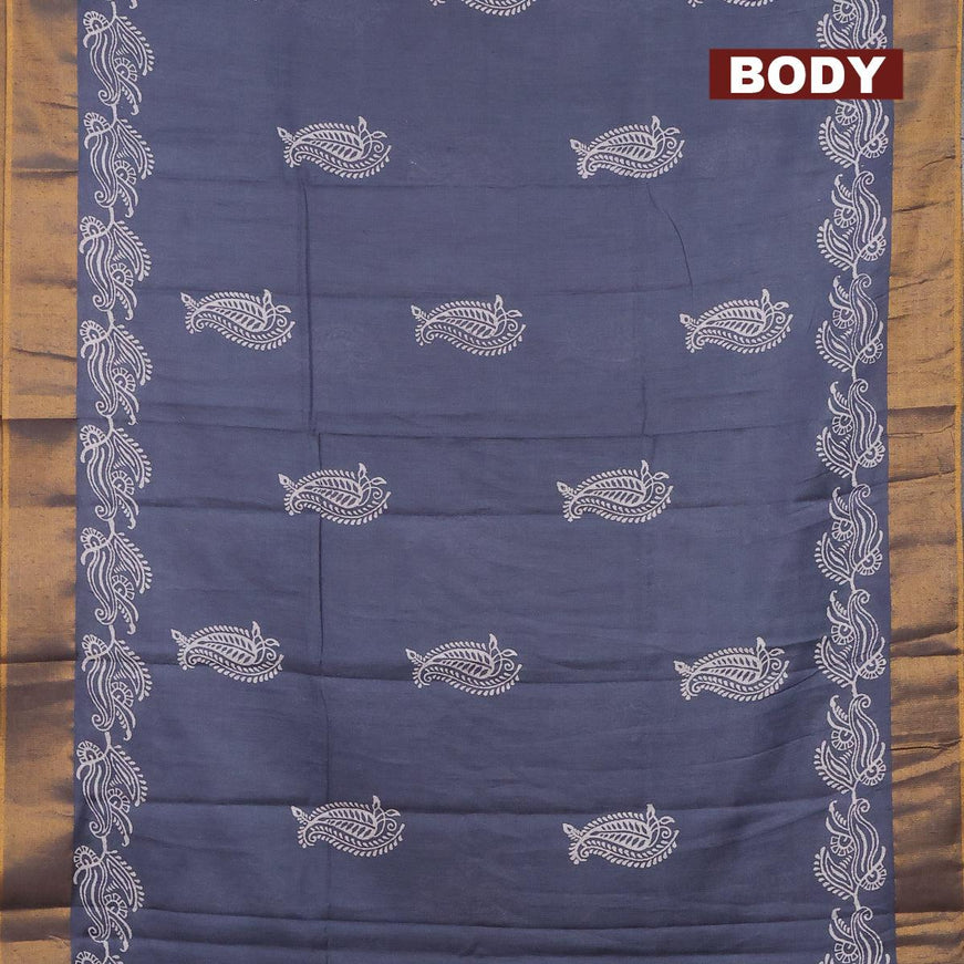 Bhagalpuri saree grey with paisley butta prints and silver zari woven border - {{ collection.title }} by Prashanti Sarees