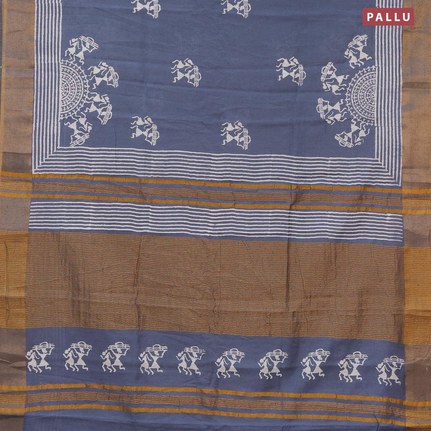 Bhagalpuri saree grey with warli butta prints and zari woven border - {{ collection.title }} by Prashanti Sarees
