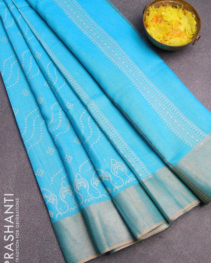 Bhagalpuri saree light blue with allover bandhani prints and zari woven border - {{ collection.title }} by Prashanti Sarees