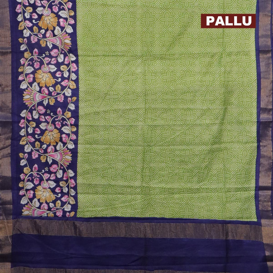 Bhagalpuri saree light green and blue with allover bandhani prints and long kalamkari printed zari border - {{ collection.title }} by Prashanti Sarees