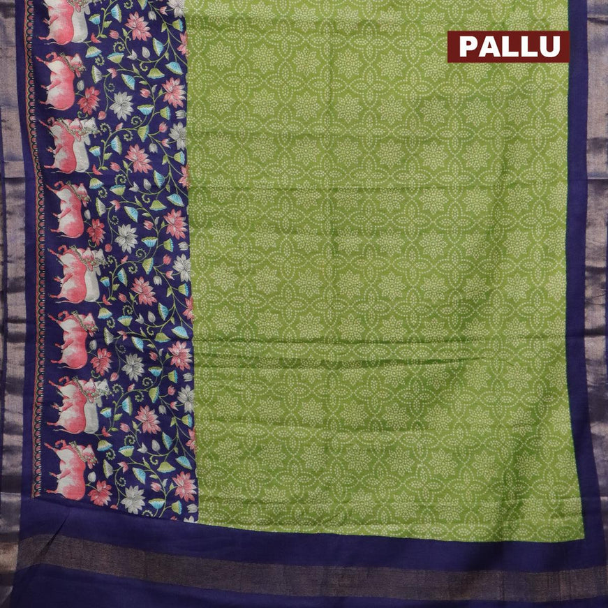Bhagalpuri saree light green and blue with allover bandhani prints and long pichwai printed zari woven border - {{ collection.title }} by Prashanti Sarees