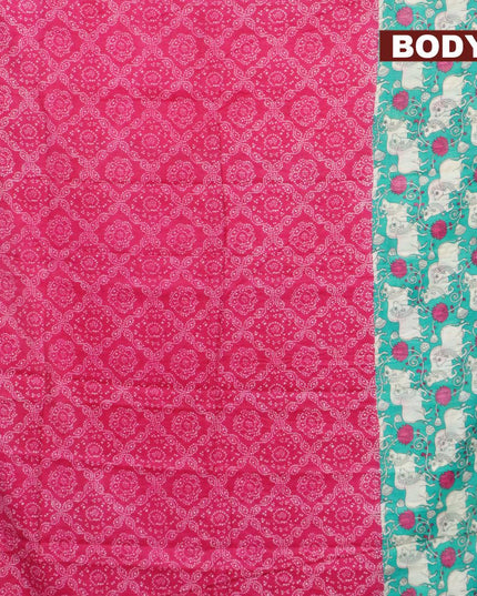 Bhagalpuri saree magenta pink and teal green with allover bandhani prints and long pichwai printed zari woven border - {{ collection.title }} by Prashanti Sarees