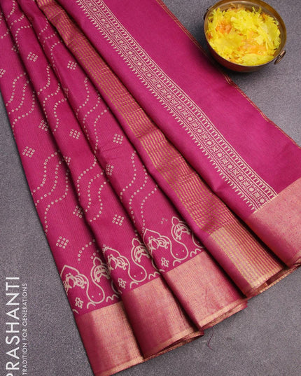 Bhagalpuri saree magenta pink with allover bandhani prints and zari woven border - {{ collection.title }} by Prashanti Sarees