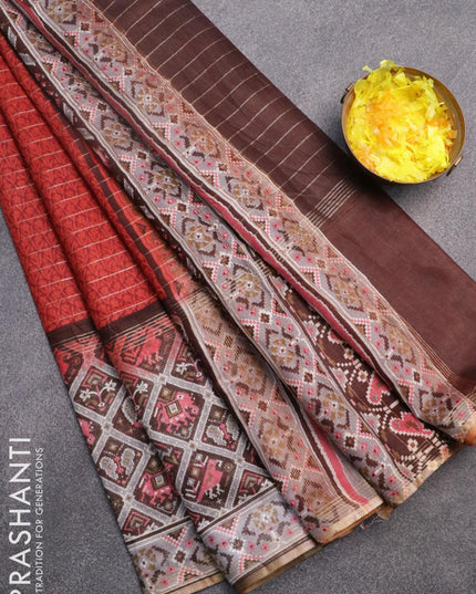 Bhagalpuri saree maroob and brown with allover prints & zari strips and long patola printed border - {{ collection.title }} by Prashanti Sarees