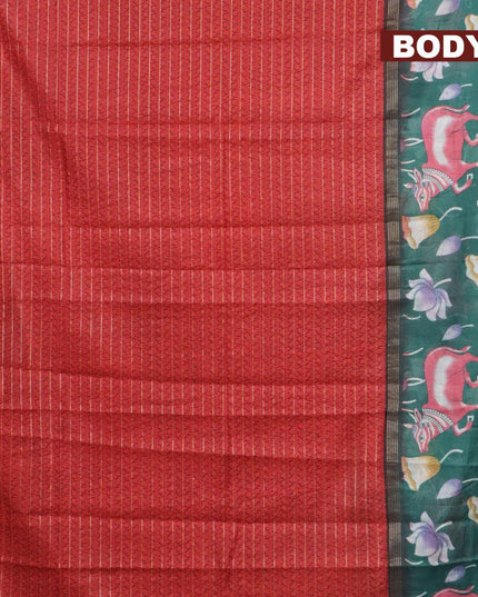 Bhagalpuri saree maroon and peacock green with allover prints & zari stripes pattern and pichwai printed border - {{ collection.title }} by Prashanti Sarees